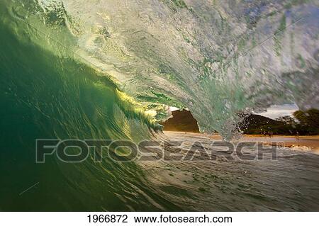 Hawaii, Maui, Makena, Beautiful Wave At Sunset, View From Inside The Barrel View Large Photo Image Stock Image - Hawaii, Maui, Makena, Beautiful Wave At Sunset, View From Inside The Barrel. Fotosearch