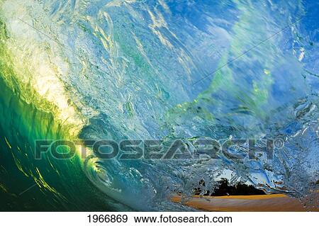 Hawaii, Maui, Makena, Beautiful Wave At Sunset, View From Inside The Barrel View Large Photo Image Stock Photo - Hawaii, Maui, Makena, Beautiful Wave At Sunset, View From Inside The Barrel. Fotosearch