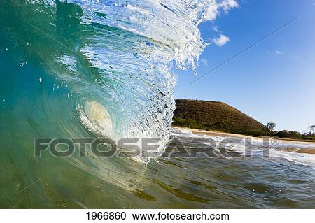 Hawaii, Maui, Makena, Beautiful Wave Breaking, View From Inside The Barrel View Large Photo Image Stock Image - Hawaii, Maui, Makena, Beautiful Wave Breaking, View From Inside The Barrel. Fotosearch