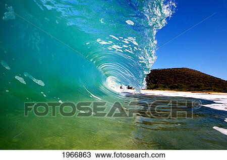 Hawaii, Maui, Makena, Beautiful Wave Breaking, View From Inside The Barrel View Large Photo Image Stock Image - Hawaii, Maui, Makena, Beautiful Wave Breaking, View From Inside The Barrel. Fotosearch