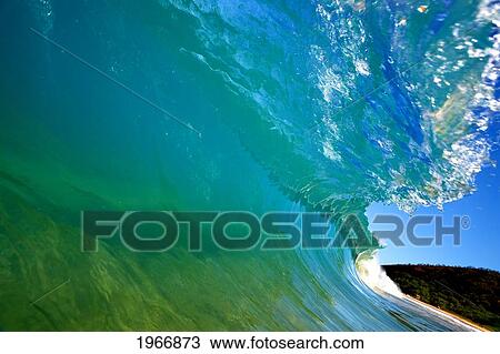 Stock Image - Hawaii, Maui, Makena, Beautiful Wave Breaking, View From Inside The Barrel. Fotosearch