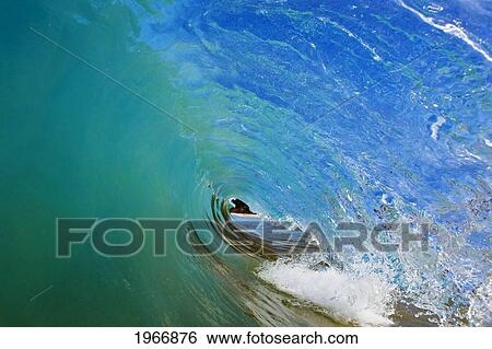 Stock Photograph - Hawaii, Maui, Makena, Beautiful Wave Breaking, View From Inside The Barrel. Fotosearch