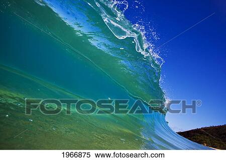 Stock Photography - Hawaii, Maui, Makena, Beautiful Wave Breaking, View From Inside The Barrel. Fotosearch