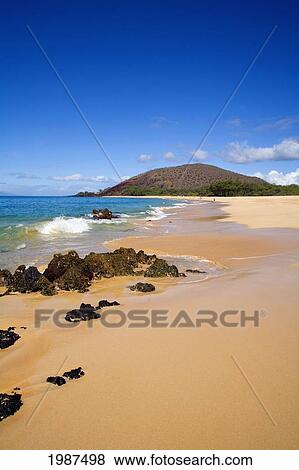 Stock Photo - Hawaii, Maui, Makena, Big Beach, Long Expanse Of Untouched Beach On A Beautiful Tropical Day.. Fotosearch