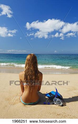 Hawaii, Maui, Makena - Big Beach, Beautiful Woman With Snorkel Gear Along Sandy Shore. View Large Photo Image Stock Image - Hawaii, Maui, Makena - Big Beach, Beautiful Woman With Snorkel Gear Along Sandy Shore.. Fotosearch