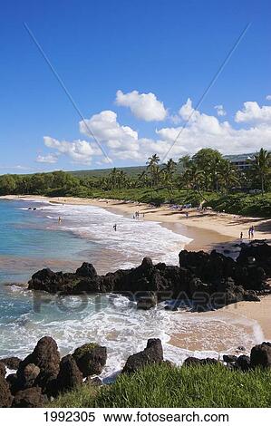 Hawaii, Maui, Makena, Malu'aka Beach, Maui Prince Resort Behind. View Large Photo Image Stock Photography - Hawaii, Maui, Makena, Malu'aka Beach, Maui Prince Resort Behind.. Fotosearch