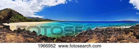 Stock Image - Hawaii, Maui, Makena, Panoramic View Of Makena Beach Also Known As Big Beach. Fotosearch