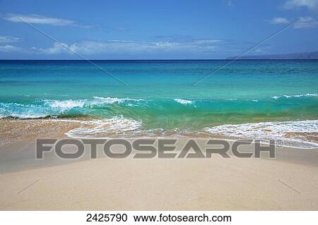 Hawaii, Maui, Makena, Sandy Makena Beach with land in the distance. View Large Photo Image Stock Image - Hawaii, Maui, Makena, Sandy Makena Beach with land in the distance.. Fotosearch
