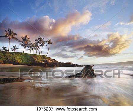 Hawaii, Maui, Makena, Secret Beach At Sunset. View Large Photo Image Stock Photo - Hawaii, Maui, Makena, Secret Beach At Sunset.. Fotosearch