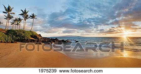 Hawaii, Maui, Makena, Secret Beach At Sunset. View Large Photo Image Stock Photo - Hawaii, Maui, Makena, Secret Beach At Sunset.. Fotosearch