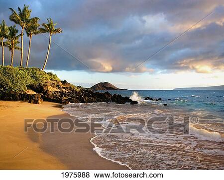 Hawaii, Maui, Makena, Secret Beach At Sunset. View Large Photo Image Stock Photo - Hawaii, Maui, Makena, Secret Beach At Sunset.. Fotosearch