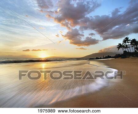 Hawaii, Maui, Makena, Secret Beach At Sunset. View Large Photo Image Stock Photo - Hawaii, Maui, Makena, Secret Beach At Sunset.. Fotosearch
