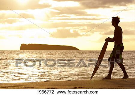 Hawaii, Maui, Makena, Skimboarder Silhouette At Sunset View Large Photo Image Stock Image - Hawaii, Maui, Makena, Skimboarder Silhouette At Sunset. Fotosearch