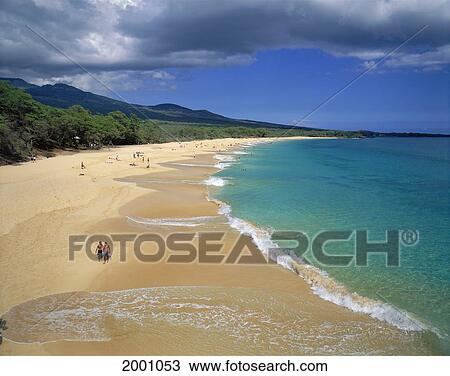 Hawaii, Maui, Makena State Park, Overview Big Beach, Turquoise Ocean People South View Large Photo Image Stock Image - Hawaii, Maui, Makena State Park, Overview Big Beach, Turquoise Ocean People South. Fotosearch