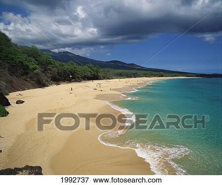 Hawaii, Maui, Makena State Park, Wide Angle Beach Shot Turquoise Water, People View Large Photo Image Stock Photo - Hawaii, Maui, Makena State Park, Wide Angle Beach Shot Turquoise Water, People. Fotosearch