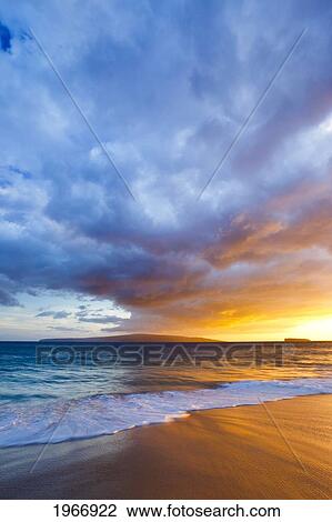 Hawaii, Maui, Makena, Wave Washes Over Sand At Makena Beach At Susnet View Large Photo Image Stock Image - Hawaii, Maui, Makena, Wave Washes Over Sand At Makena Beach At Susnet. Fotosearch