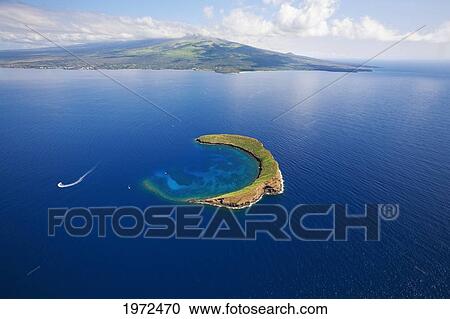 Stock Image - Hawaii, Maui, Molokini, Aerial Shot Of The Islet, View From Above.. Fotosearch