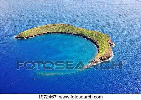 Stock Photo - Hawaii, Maui, Molokini, Aerial Shot Of The Crescent Shaped Islet.. Fotosearch