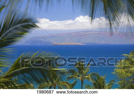 Hawaii, Maui, Molokini And Kahoolawe Viewed Through Palm Fronds From Wailea. View Large Photo Image Stock Photo - Hawaii, Maui, Molokini And Kahoolawe Viewed Through Palm Fronds From Wailea.. Fotosearch