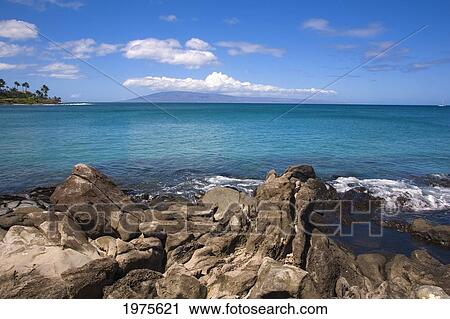Stock Image - Hawaii, Maui, Napili Bay With Lanai In Far Background.. Fotosearch