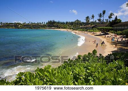 Stock Photo - Hawaii, Maui, Napili Bay With Visitors.. Fotosearch