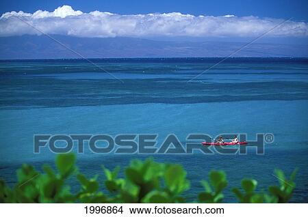 Picture - Hawaii, Maui, Napili, People In Pink Double Kayak, Calm Turquoise Ocean. Fotosearch