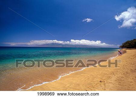 Hawaii, Maui, North Ka'anapali Beach, View Of Molokai Couple View Large Photo Image Stock Photo - Hawaii, Maui, North Ka'anapali Beach, View Of Molokai Couple. Fotosearch