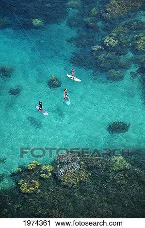 Stock Image - Hawaii, Maui, Olowalu, Stand Up Paddling.. Fotosearch