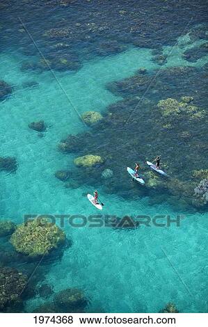 Stock Photo - Hawaii, Maui, Olowalu, Stand Up Paddling.. Fotosearch