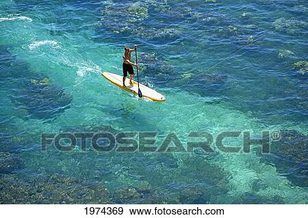Hawaii, Maui, Olowalu, Stand Up Paddling. View Large Photo Image Stock Photo - Hawaii, Maui, Olowalu, Stand Up Paddling.. Fotosearch