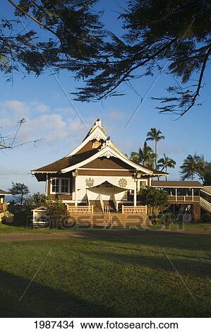 Hawaii, Maui, Paia, Paia Hongwanji, Temple Framed By Trees. View Large Photo Image Picture - Hawaii, Maui, Paia, Paia Hongwanji, Temple Framed By Trees.. Fotosearch
