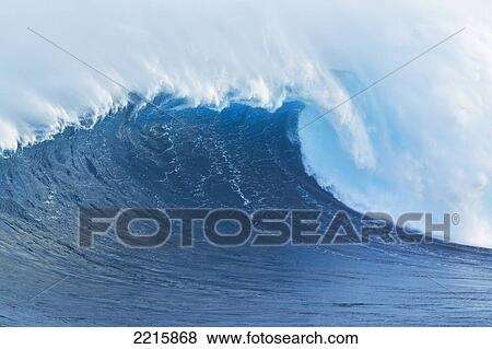 Stock Photo - Hawaii, Maui, Peahi, Giant wave breaking at Jaws.. Fotosearch