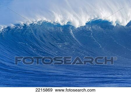 Hawaii, Maui, Peahi, Giant wave breaking at Jaws. View Large Photo Image Stock Photo - Hawaii, Maui, Peahi, Giant wave breaking at Jaws.. Fotosearch