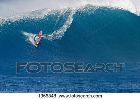 Hawaii, Maui, Peahi (Jaws), Windsurfer Rides Large Wave View Large Photo Image Stock Photo - Hawaii, Maui, Peahi (Jaws), Windsurfer Rides Large Wave. Fotosearch
