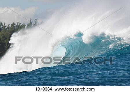 Picture - Hawaii, Maui, Peahi, Large Wave At Peahi, Also Known As Jaws. Fotosearch