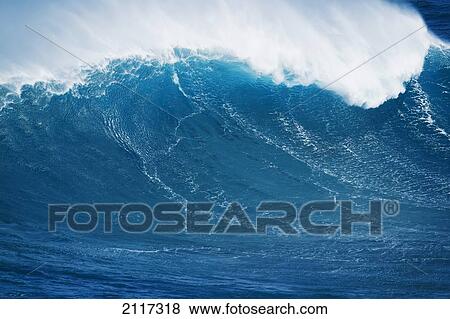 Stock Photo - Hawaii, Maui, Peahi, Large wave at the famous Peahi, also known as 'Jaws'.. Fotosearch