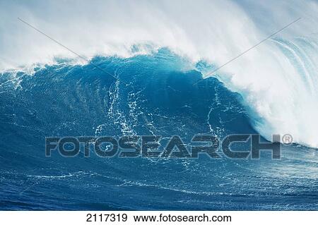 Stock Photo - Hawaii, Maui, Peahi, Large wave at the famous Peahi, also known as 'Jaws'.. Fotosearch