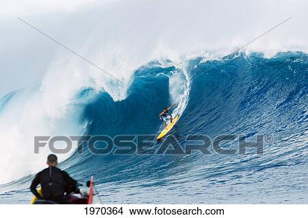 Picture - Hawaii, Maui, Peahi, Professional Surfer Danilo Couto Rides A Wave At Peahi, Also Know As Jaws. For Editorial Use Only.. Fotosearch