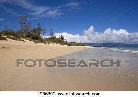 Hawaii, Maui, Spreckelsville, Ocean Washing Onto Sandy Beach And Cloudy Sky View Large Photo Image Stock Photo - Hawaii, Maui, Spreckelsville, Ocean Washing Onto Sandy Beach And Cloudy Sky. Fotosearch