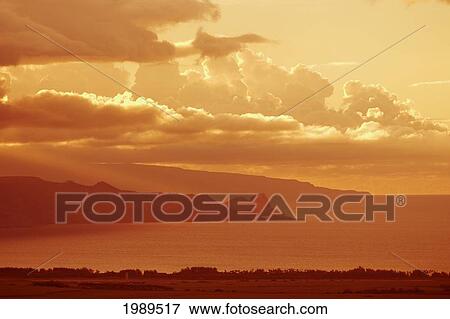 Hawaii, Maui, Sunset Looking Toward Kahakuloa, Pine Trees In Foreground. View Large Photo Image Stock Photo - Hawaii, Maui, Sunset Looking Toward Kahakuloa, Pine Trees In Foreground.. Fotosearch
