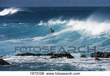 Stock Photo - Hawaii, Maui, Surfer At Pavillions, Hookipa Beach Park.. Fotosearch