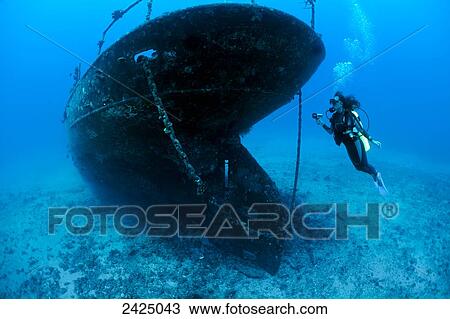 Stock Image - Hawaii, Maui, The Carthaginian, a landmark ship that was sunk as an artaficial reef off Lahaina.. Fotosearch