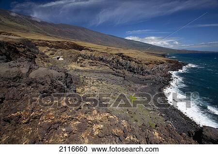 Stock Image - Hawaii, Maui, The Manawainui Gulch along the rough sea coast.. Fotosearch