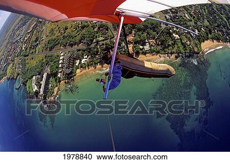 Hawaii, Maui, View From The Wing Of A Hangglider Of The Kihei And Keawakapu Beach Are Below. View Large Photo Image Stock Image - Hawaii, Maui, View From The Wing Of A Hangglider Of The Kihei And Keawakapu Beach Are Below.. Fotosearch