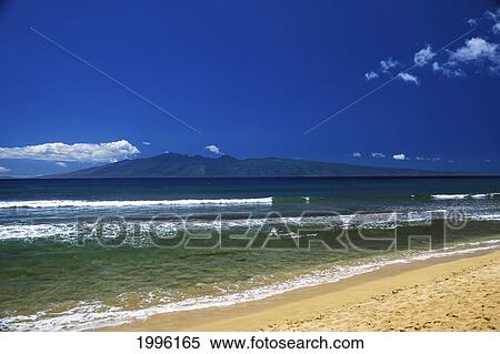 Hawaii, Maui, View Of Molokai From Ka'anapali Beach With Bright Blue Sky View Large Photo Image Stock Photography - Hawaii, Maui, View Of Molokai From Ka'anapali Beach With Bright Blue Sky. Fotosearch