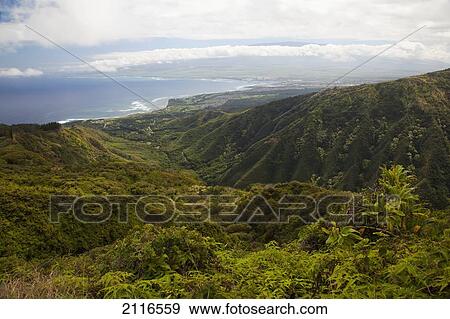 Stock Photo - Hawaii, Maui, Waihee, A view of the shore from the high Waihee Ridge.. Fotosearch