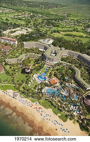 Hawaii, Maui, Wailea Aerial, Grand Wailea Resort And Wailea Beach View Large Photo Image Picture - Hawaii, Maui, Wailea Aerial, Grand Wailea Resort And Wailea Beach. Fotosearch