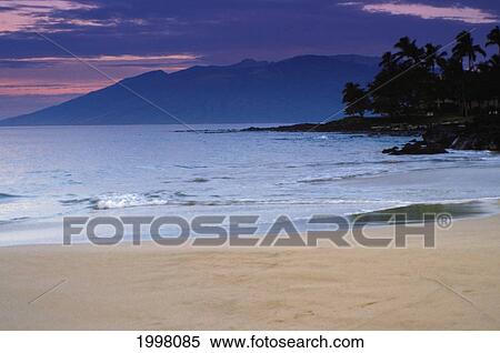 Hawaii, Maui, Wailea Beach, At Sunset, Purple And Blue Sky, Ocean View Large Photo Image Stock Photography - Hawaii, Maui, Wailea Beach, At Sunset, Purple And Blue Sky, Ocean. Fotosearch