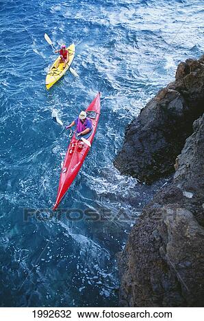 Hawaii, Maui, Wailea, La Perouse, Two People Kayaking Along Coastline View Large Photo Image Stock Image - Hawaii, Maui, Wailea, La Perouse, Two People Kayaking Along Coastline. Fotosearch