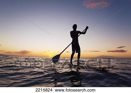 Picture - Hawaii, Maui, Wailea, Stand Up Paddeling at Sunset.. Fotosearch